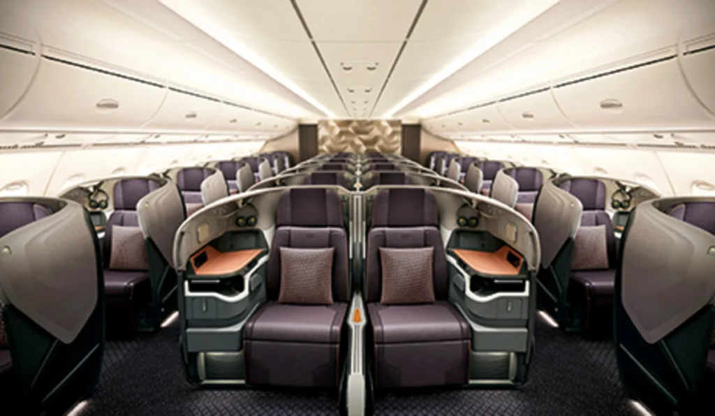 Cabina de Business Class de Singapore Airlines.