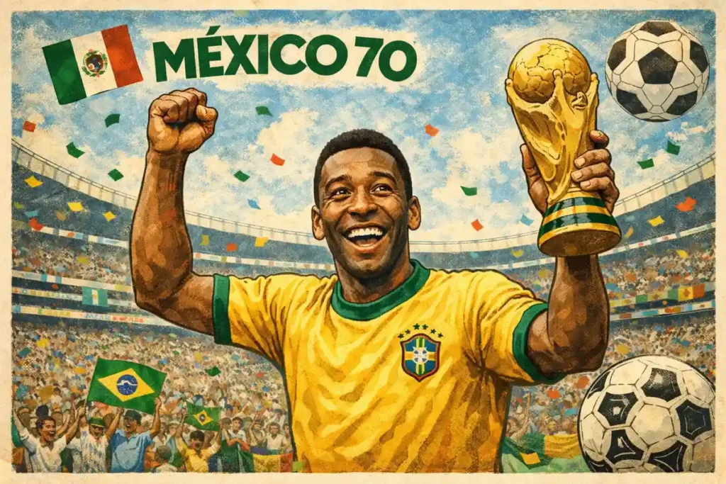 Ilustración de Pelé en el Mundial México 70. 